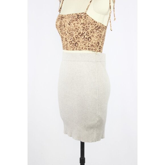 Aritzia WILFRED Reso Greige Ribbed Knit High Waisted Bodycon Mini Skirt, Size S - Picture 11 of 12